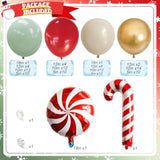 Red, Green & Gold Christmas Balloon Arch Kit with Candy Cane Foils