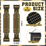 4 Pcs Roaring 20S Party Decorations Black And Gold Column Door Porch Banner 1920S Hanging Banner Speakeasy Awards Wedding Decorations Supplies