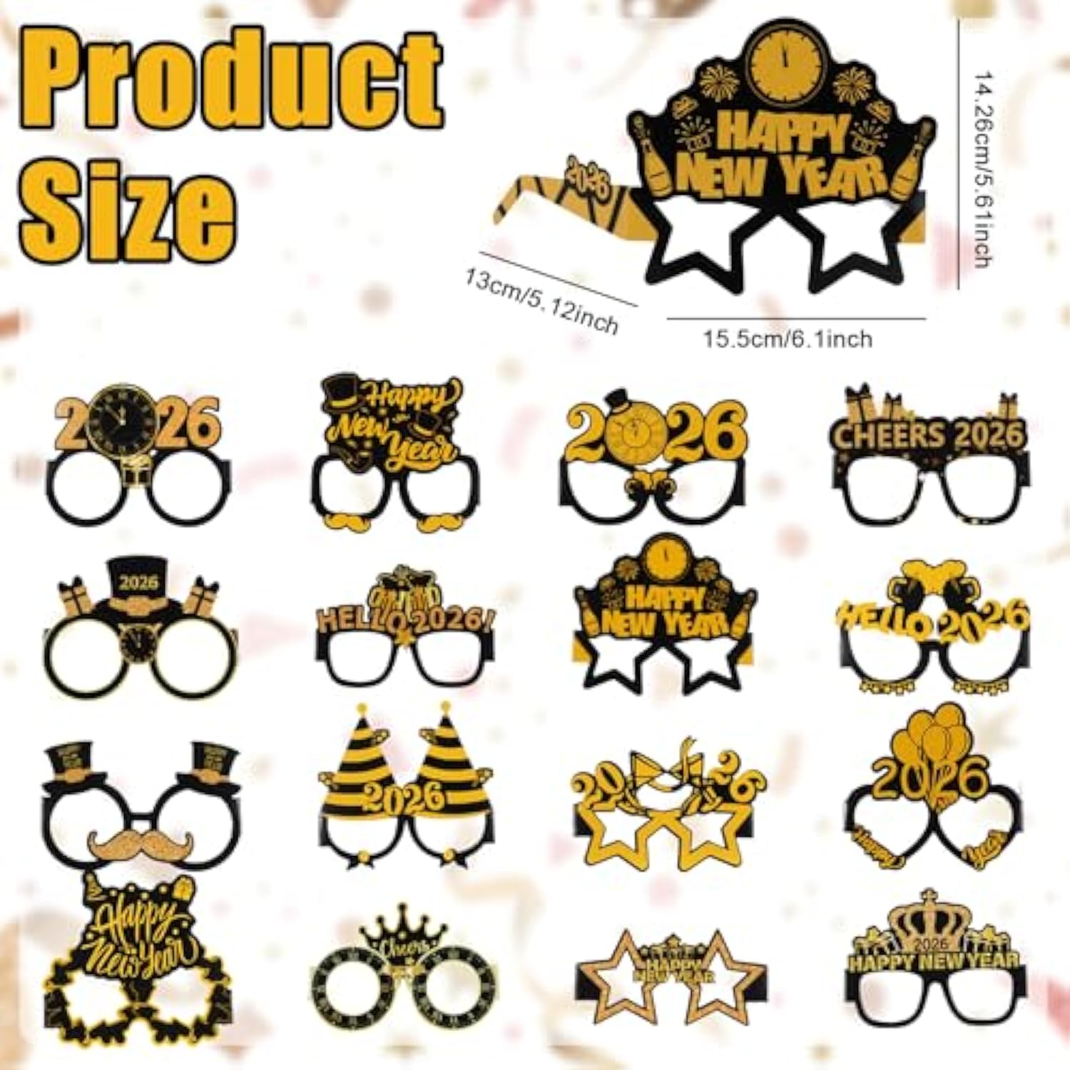 34pcs New Year 2026 Party Supplies Black Gold Hats Glasses and Accessories