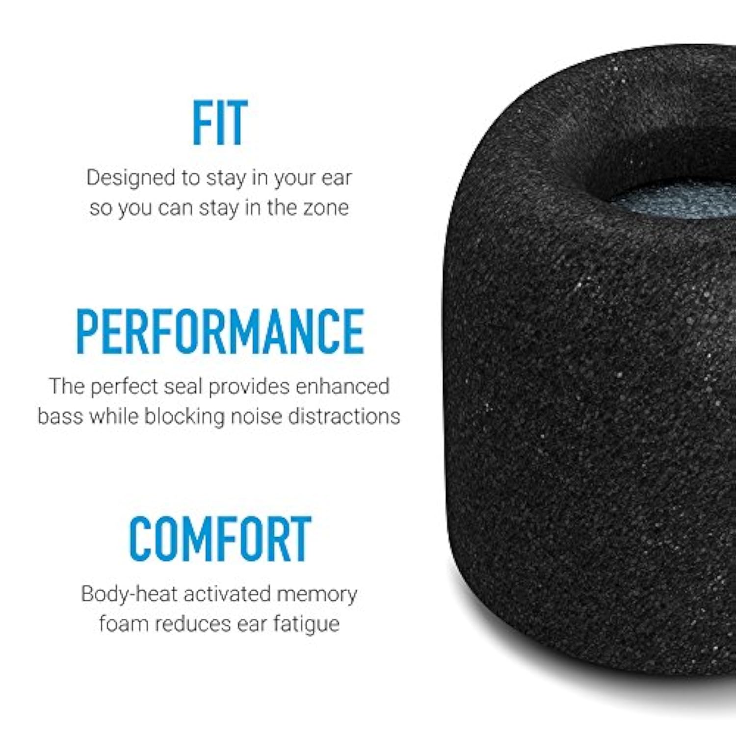 Sport Pro Sx-500 Memory Foam Earphone Tips With Sweatguard, Secure Fit Replacement Earbud Tips For Active Lifestyle (Small, 3 Pairs), Black