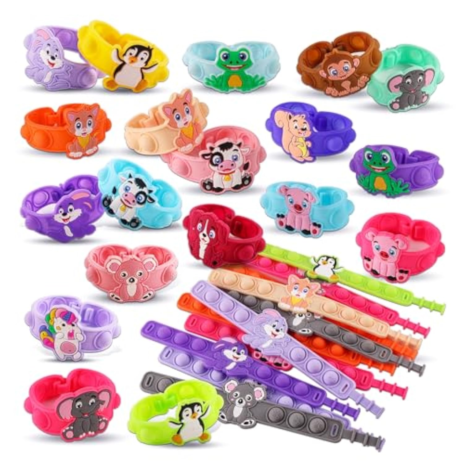 Party Favors For Kids Pop Bracelets 24 Pack Animal Fidget Bracelets,Birthday Gifts,Goodie Bag Stuffers,Carnival Prizes,Classroom Prizes