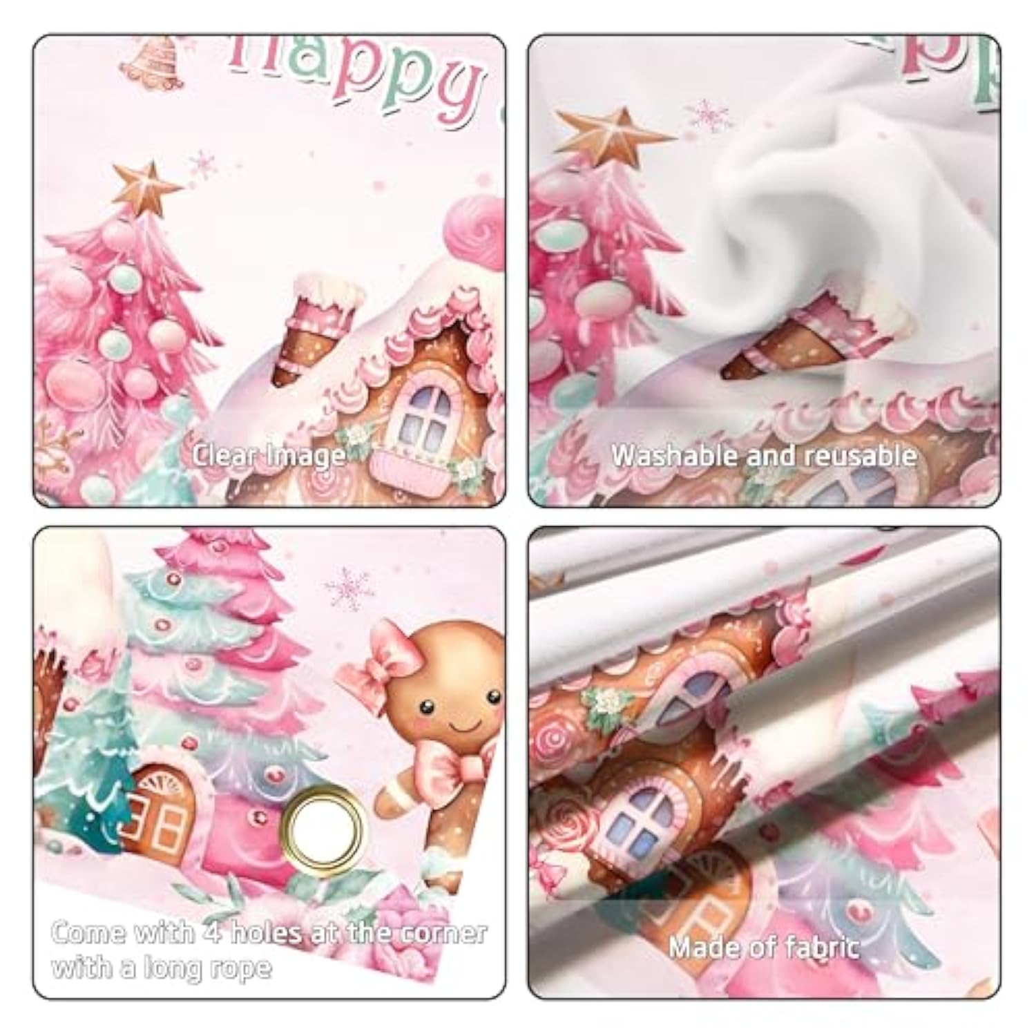 Christmas Gingerbread House Happy Birthday Party Decorations 140Pcs Gingerbread Balloon Arch Garland Kit Winter Merry Xmas Pink Bday Snowflake Candyland Banner Backdrop