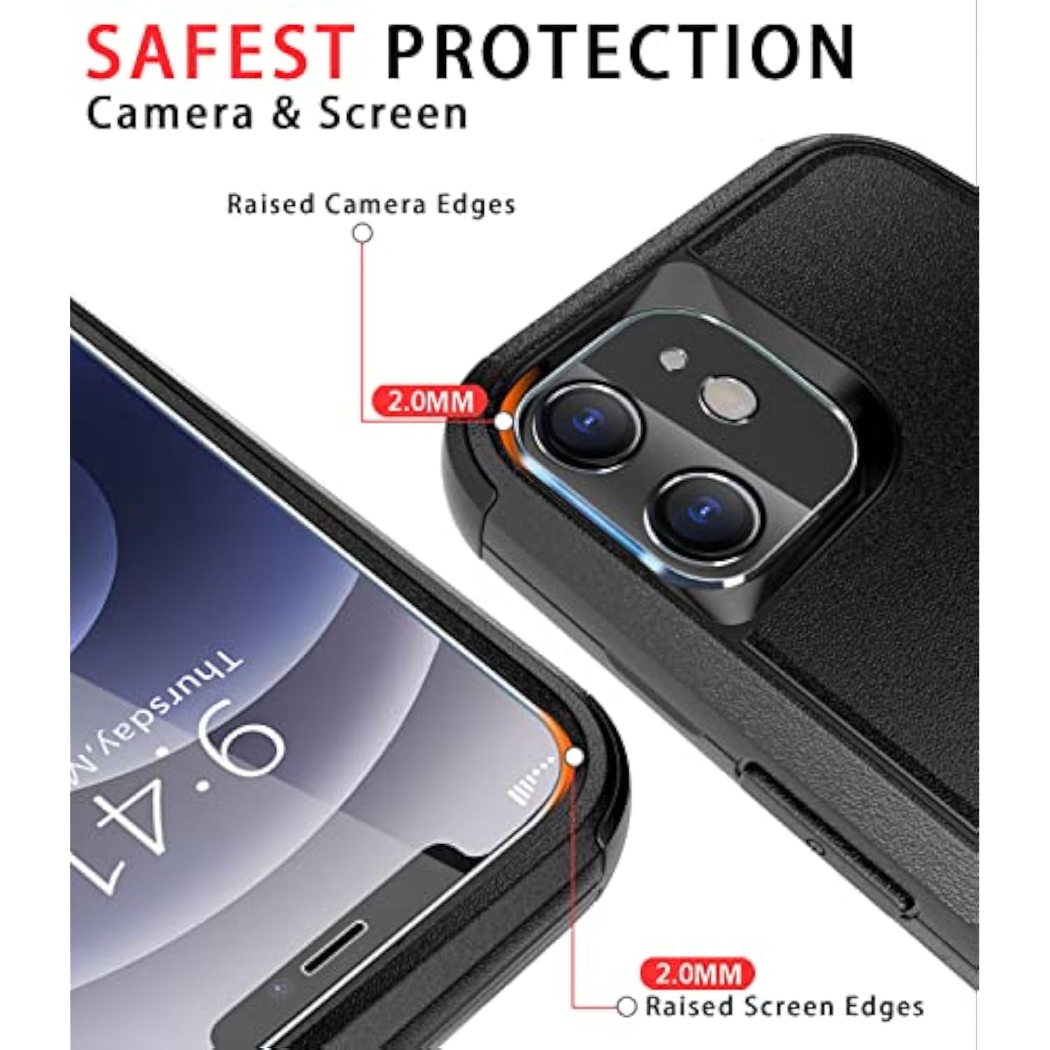 For Iphone 12 Case [Shockproof] [Dropproof] [Tempered Glass Screen Protector],Heavy Duty Protection Phone Case Cover For Iphone 12 (12-Black-3In1)