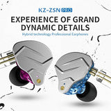 Kz Zsn Pro Dual Driver 1Ba+1Dd Hybrid Metal Earphones Hifi In-Ear Monitor With Detachable Recessed 2Pin Cable, Zin Alloy Panel (Without Mic, Black)