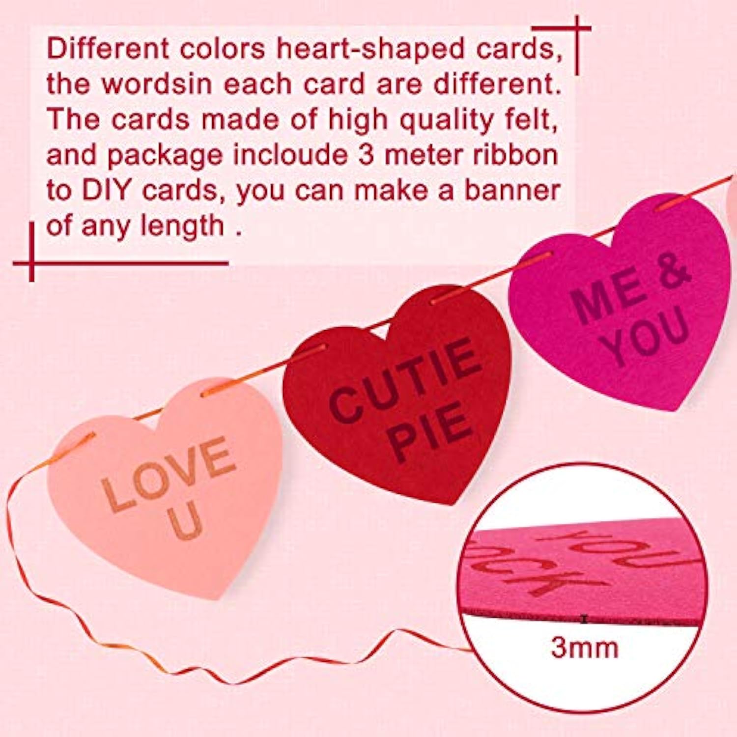 Valentine'S Day Felt Heart Garland Banner For Indoor Outdoor Wedding E