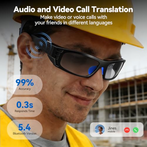 AI Smart Glasses for Women Men with Real-Time Translation, Music & Hands-Free Calling, AI Vioce Assistant, Photochromic Lens with UV & Blue Light