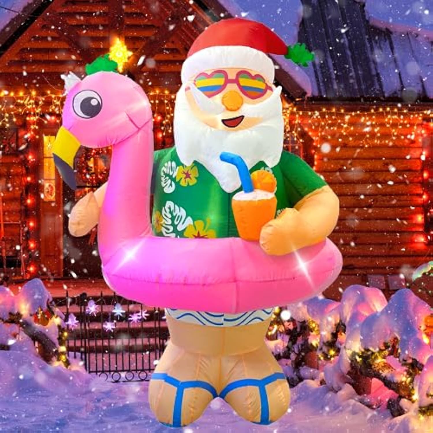 Christmas Inflatables Outdoor Decorations 6Ft Hawaii Santa Claus Cute Blow Up Xmas Decoration With Led Lighted Inflatabl