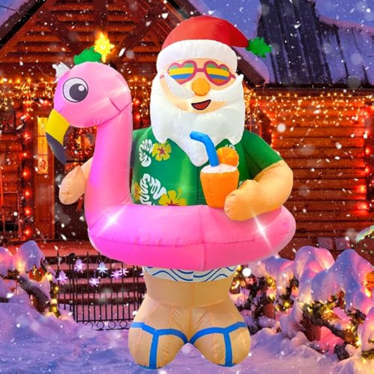 Christmas Inflatables Outdoor Decorations 6Ft Hawaii Santa Claus Cute Blow Up Xmas Decoration With Led Lighted Inflatabl