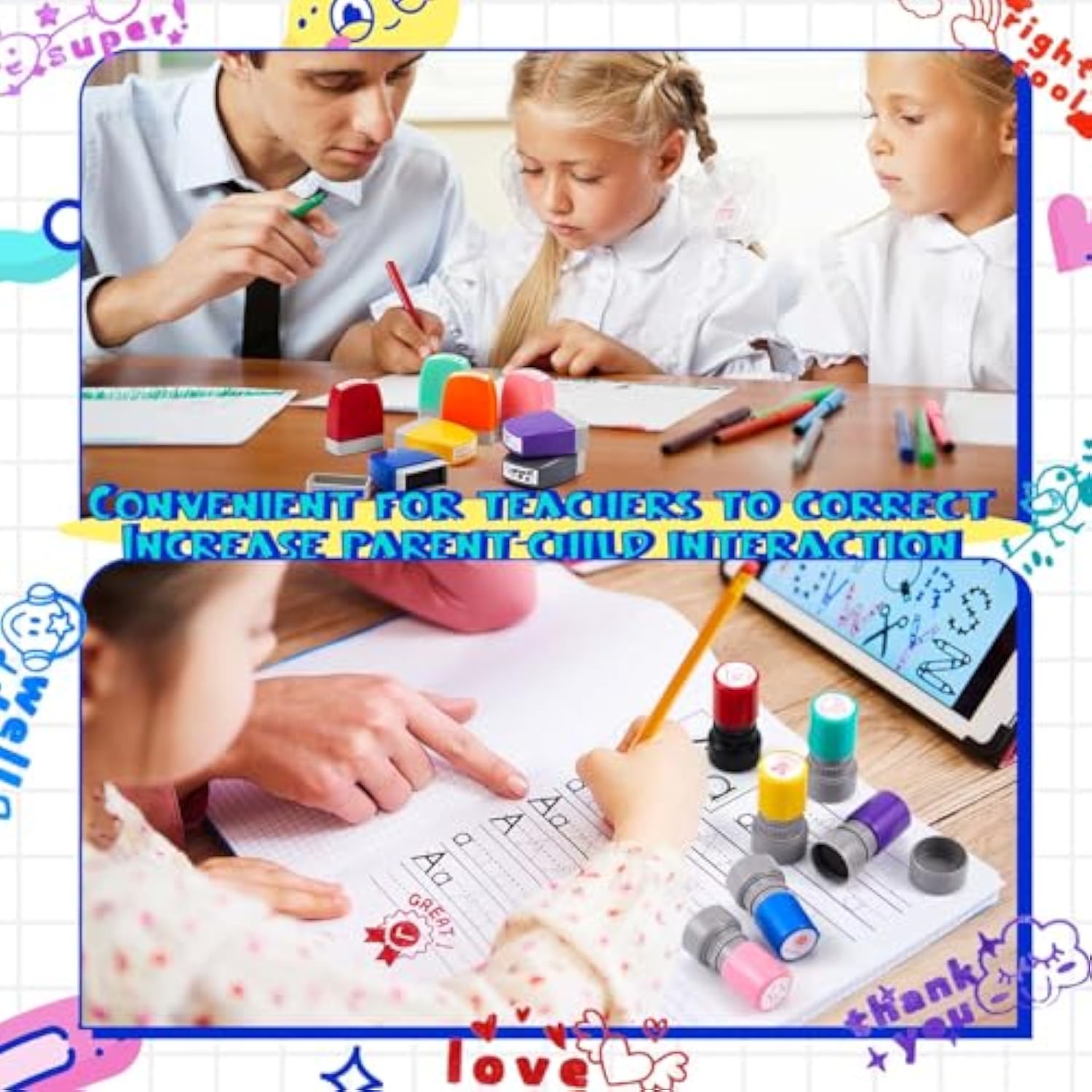 14 Pcs Teacher Stamps Set For Classroom Grading Self Inking Colorful Stamps For Teachers Motivational Messages Parent Signature Stamp School Supplies Christmas Gifts (Inspiration Style)