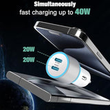 2 Pack 40W Fast Usb C Car Charger Adapter For Iphone 16/15 Pro Max/Plus/Samsung Galaxy S25/S24 Ultra/S23/S22 Car Phone Charger, Dual 20W Pd Port Cigarette Lighter Adapter With 3.3Ft Type C Cord-White