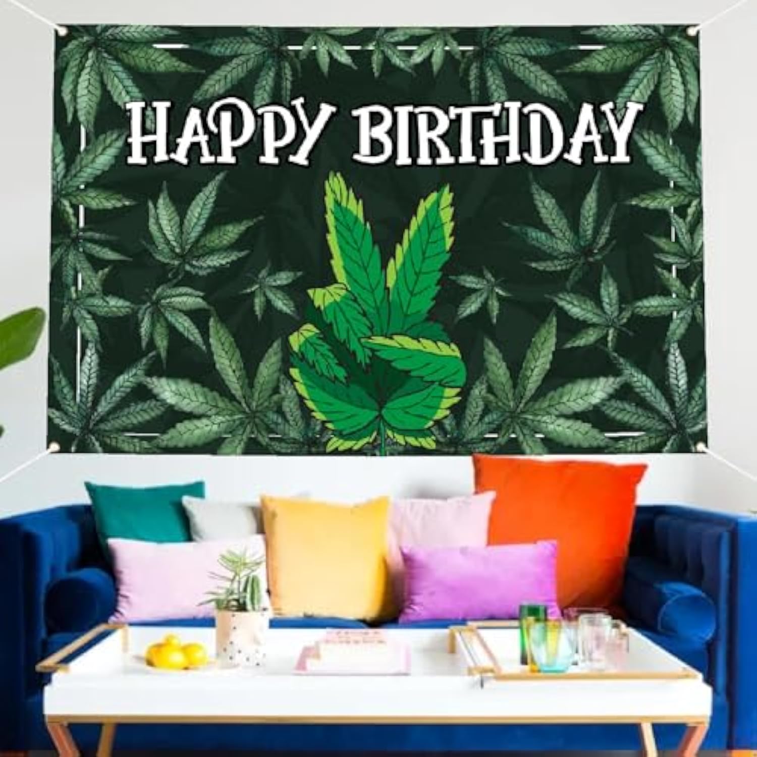 70.9x47.2" Green Leaves Happy Birthday Backdrop Banner Jungle Theme Photo Prop Decor