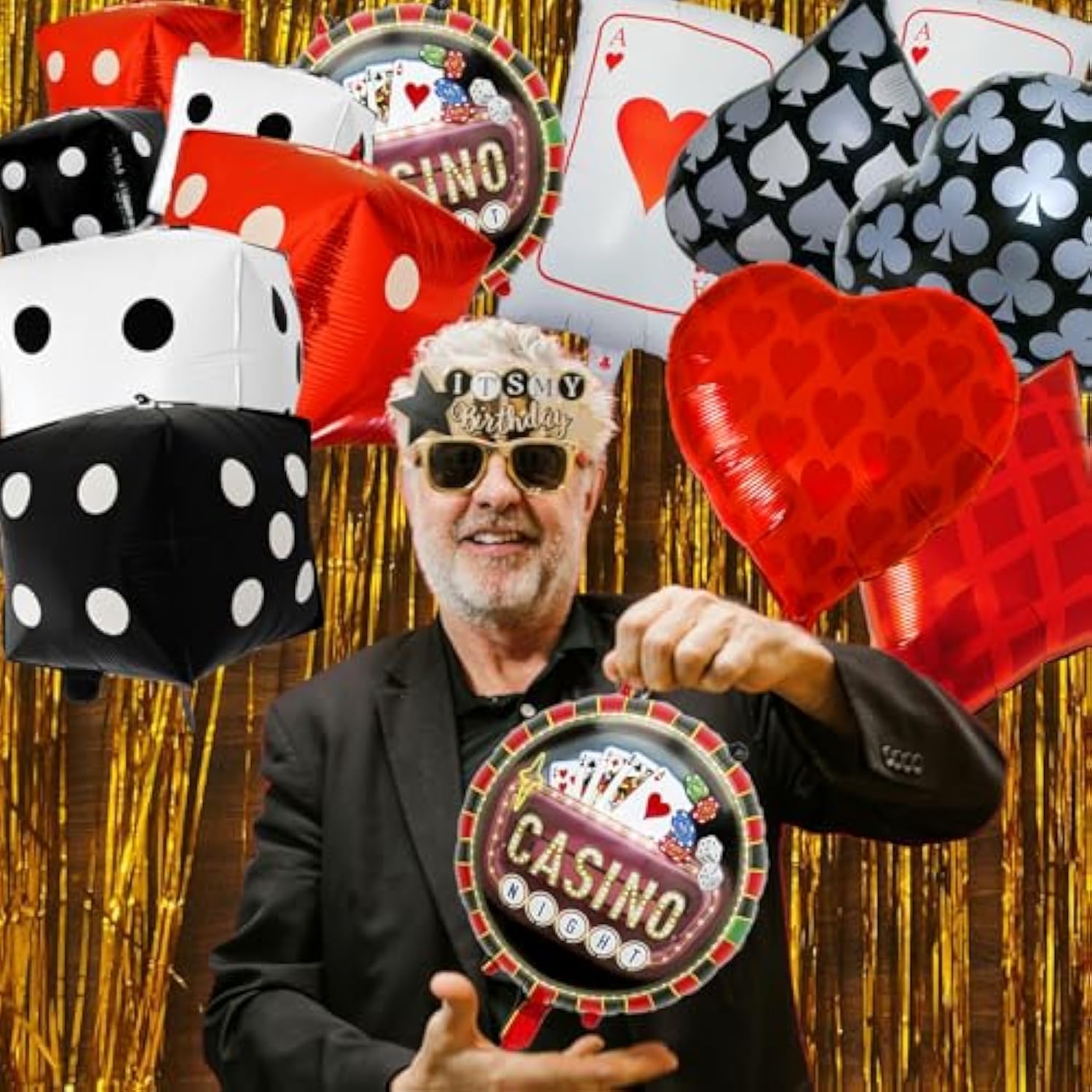 14pcs Casino Balloons Set with Dice & Poker Cards for Game Night Party Decor
