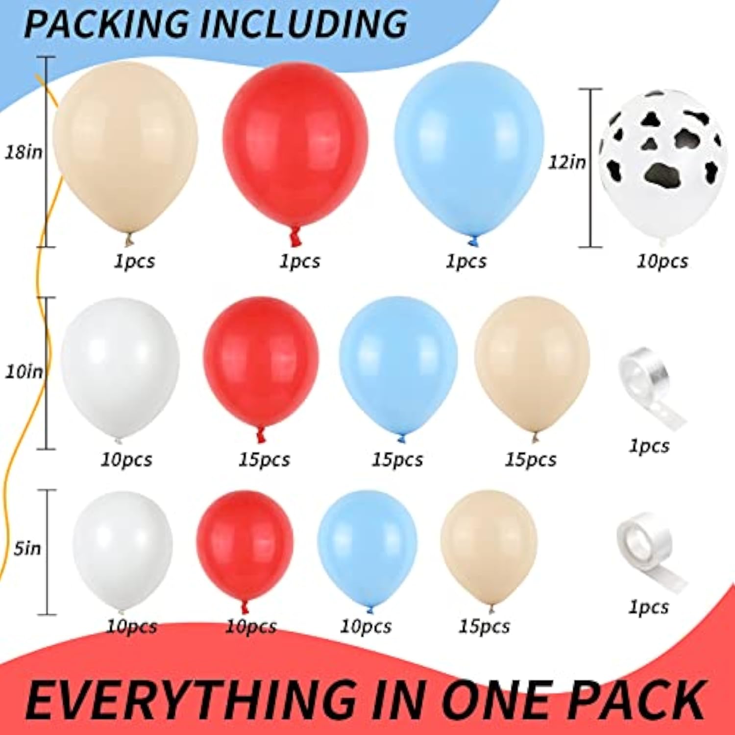 115PCS Farm Animal Balloon Garland Kit - Red, Blue & Cow Print for Party Decor