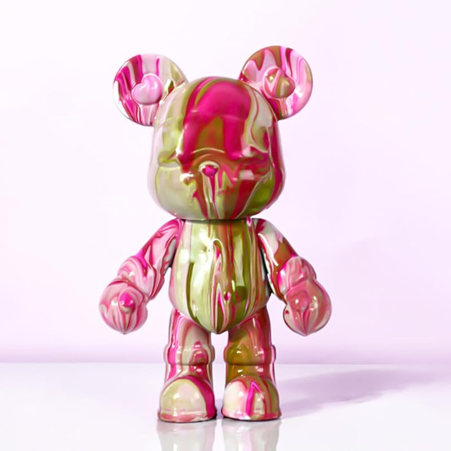Diy Fluid Bear + Bear Keychain Painting Set, Teddy Bear Figure For Creative Fluid Art And Home Decoration (9 Inch, Pink+White+Red)