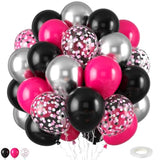 Hot Pink And Black Balloons,50Pcs 12 Inch Black Pink And Silver Confetti Balloons With Ribbon,For Girls Wedding Bridal Shower Birthday Party Decorations