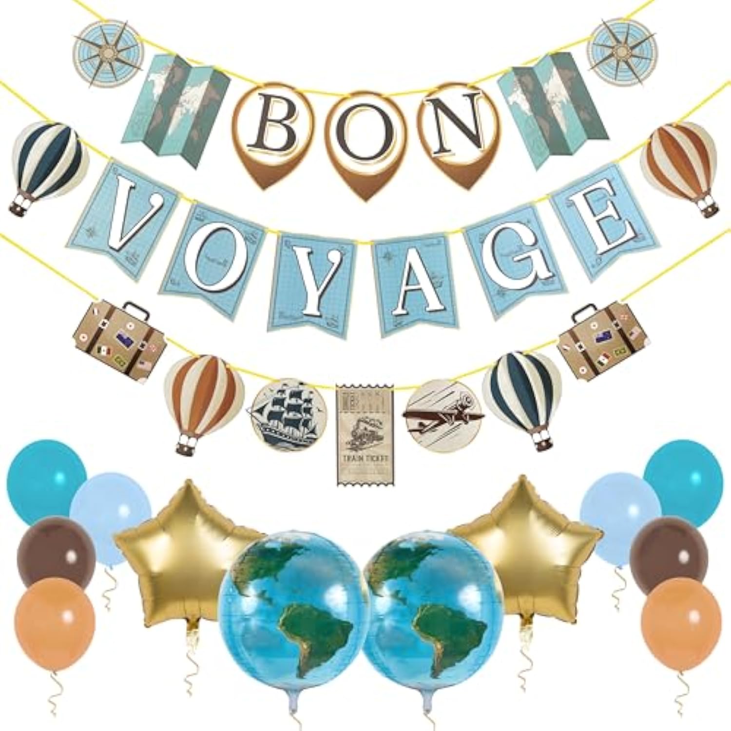 Bon Voyage Party Decorations – Bon Voyage Banner, Travel-Themed Birthday Decor, Farewell & Going Away Party Supplies