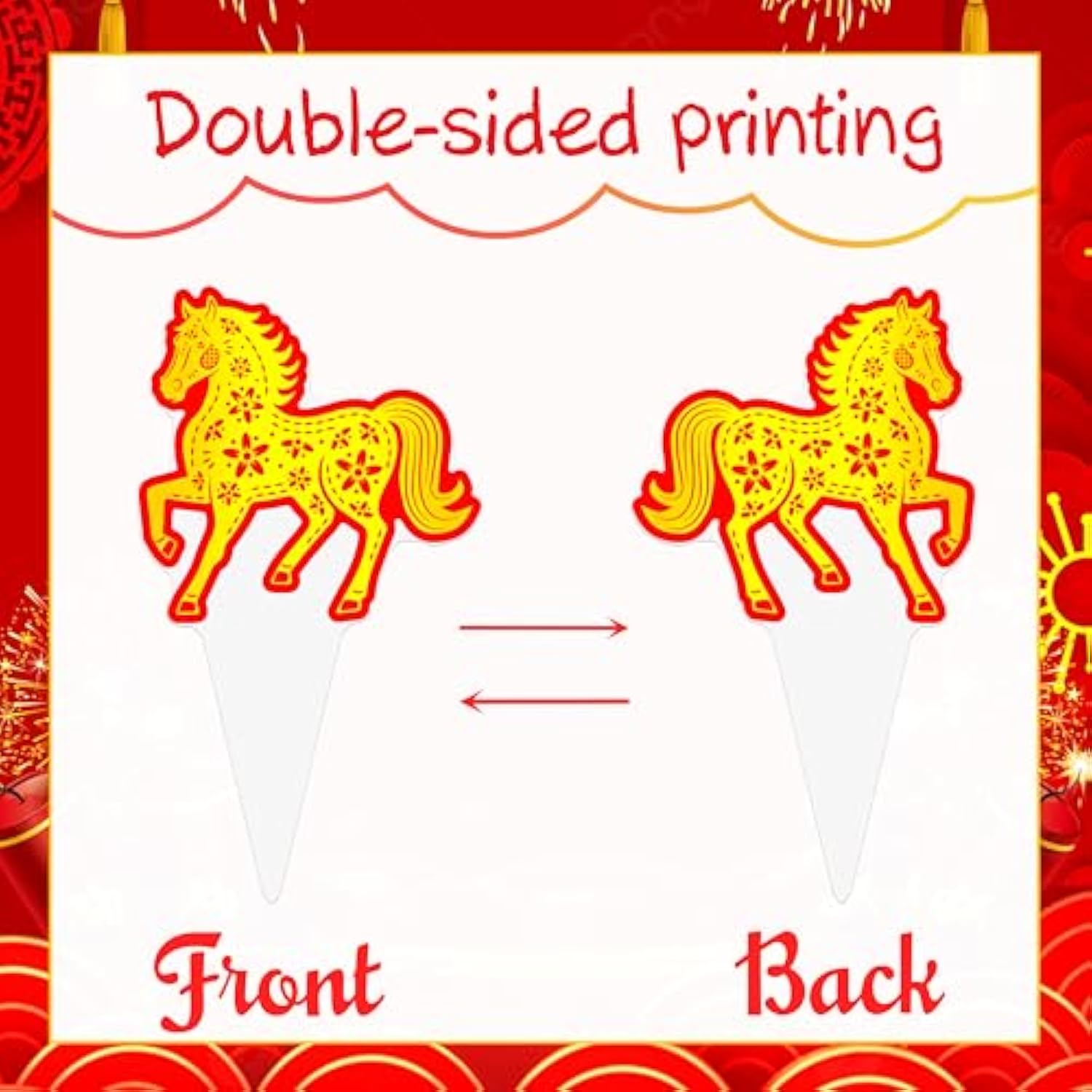 48pc Happy Chinese New Year Cupcake Toppers Year of the Horse Lunar Party