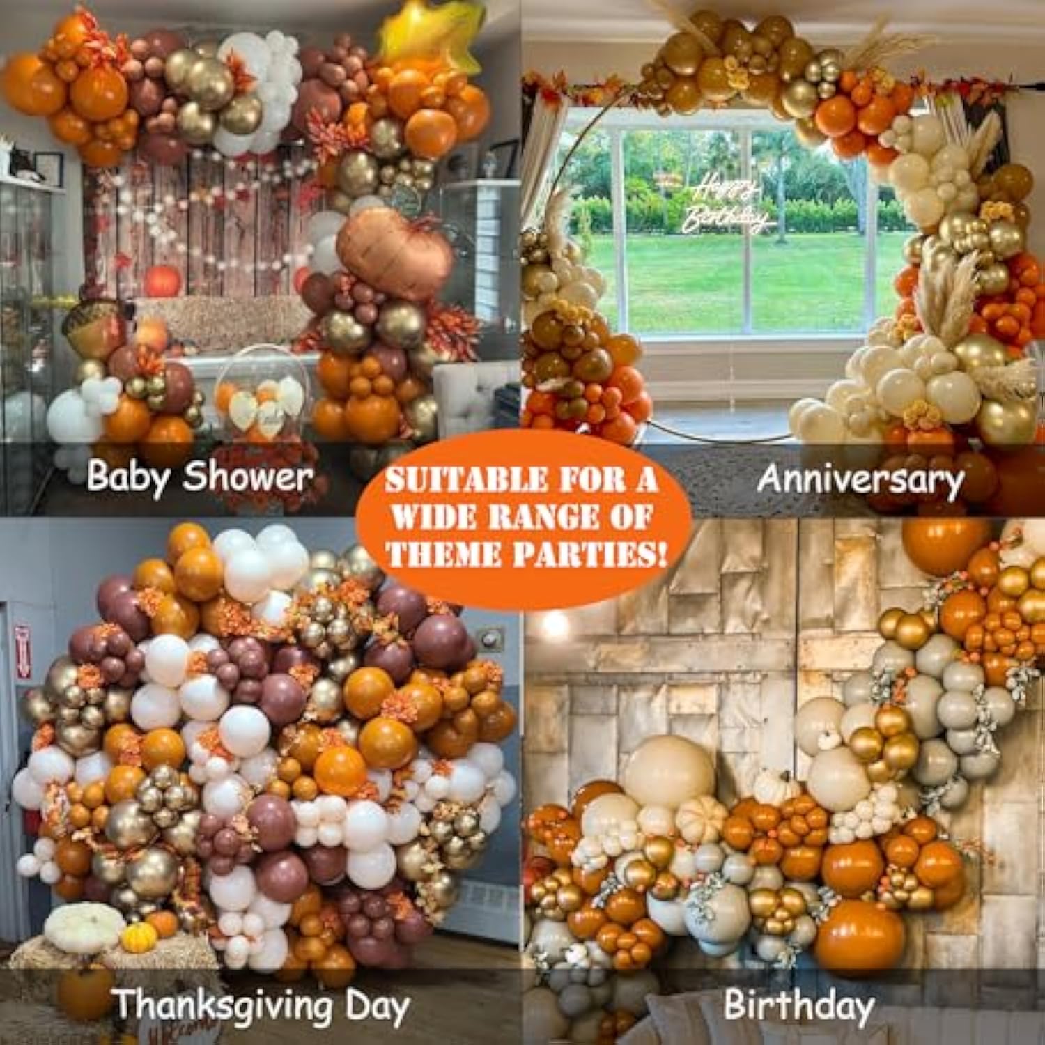 142PCS Fall Balloon Arch Kit Burnt Orange Brown Gold Pumpkin Maple Decor