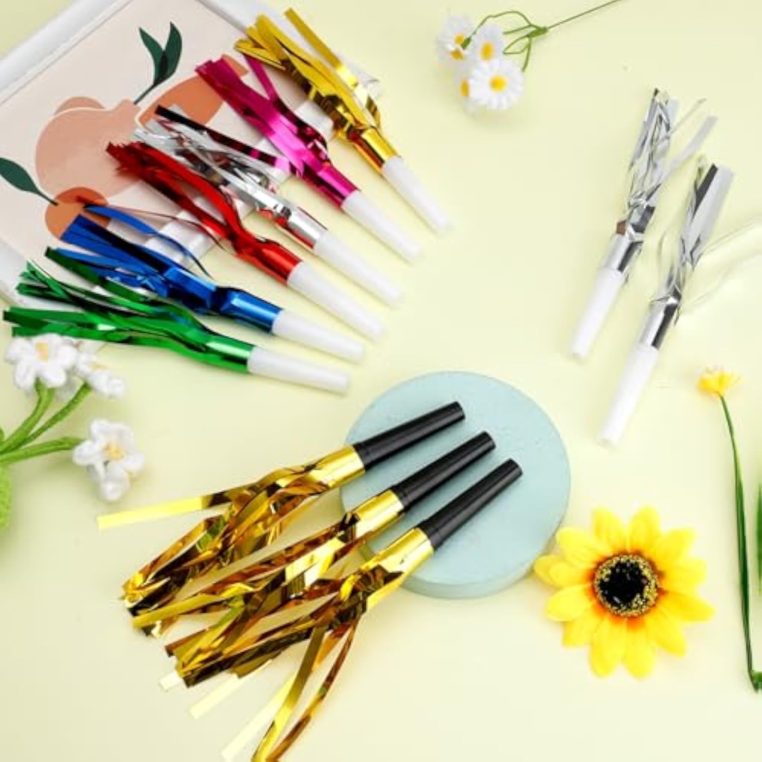24Pcs New Year Party Blowers Silver Glitter Noise Makers for Events