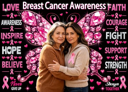 Breast Cancer Awareness Backdrop October Pink Ribbon Butterfly Banner Background Women Breast Cancer Love Hope Faith Charity Event Photo Booth Props 7x5FT