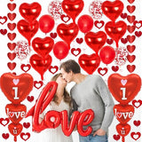 Valentines Day Decorations with I Love You and Red Heart Foil Balloons, Latex Balloons, Fake Rose Petals and Hearts Garland for Valentines Day Party Wedding Anniversary Engagement Decor