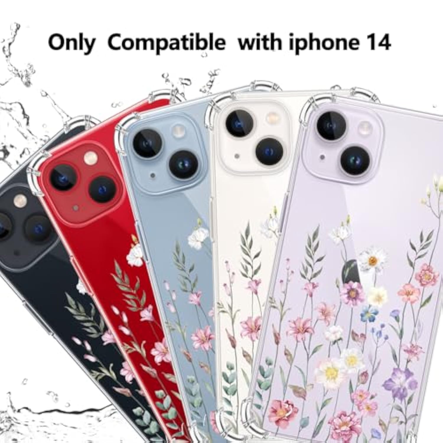 Compatible With Iphone 14 Case With Screen Protector, Flower Pattern Design, Floral Clear Women Phone Case Shockproof Protective Soft Bumper Cover 6.1 Inch 2022(Blooming Flowerets)