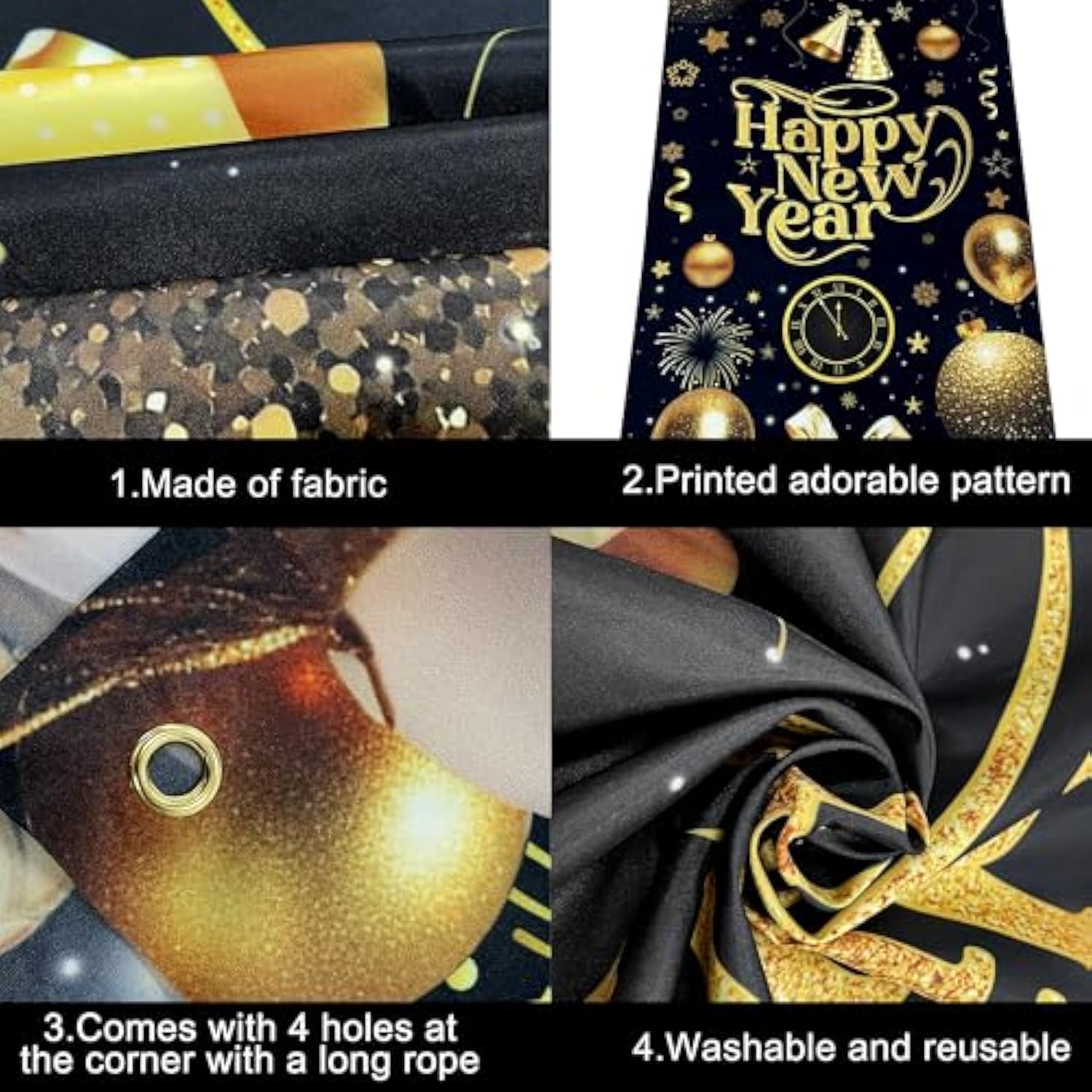 XL Happy New Year 2026 Door Banner 72x35 Inch Party Decorations