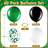 60 Pcs 12 Inch Balloons Kit Confetti Latex Metallic Balloons With 2 Rolls Ribbon Party Favor For Memorial Day, Birthdays, Fourth Of July, Halloween Decorations(Black, Green, White)
