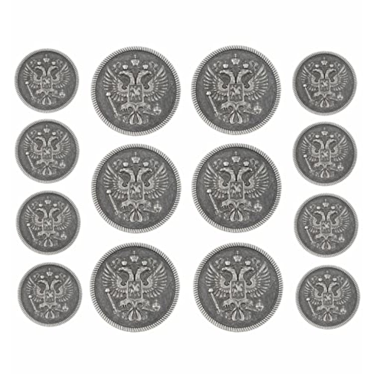 Two-Headed Eagle Gray Silver Metal Shank Double Blazer Button Set. 6 P