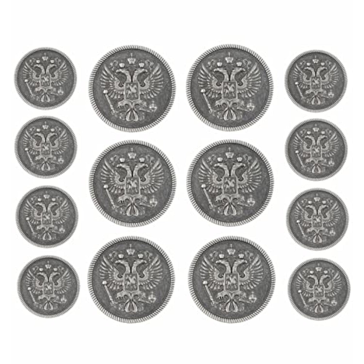 Two-Headed Eagle Gray Silver Metal Shank Double Blazer Button Set. 6 P