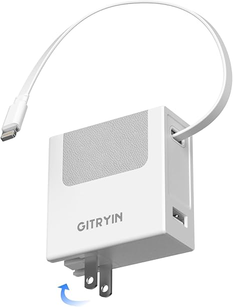 40W Retractable Wall Charger with 33.5in Lightning Cable PD Fast Charging Block for iPhone