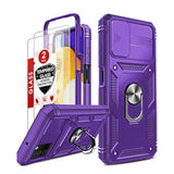 Compatible For Samsung A03S Case: Galaxy A03S Case With Slide Camera Cover + [2Pcs] Tempered Glass Screen Protector, Full Body Military-Grade Phone Case With Kickstand For Galaxy A03S, Purple