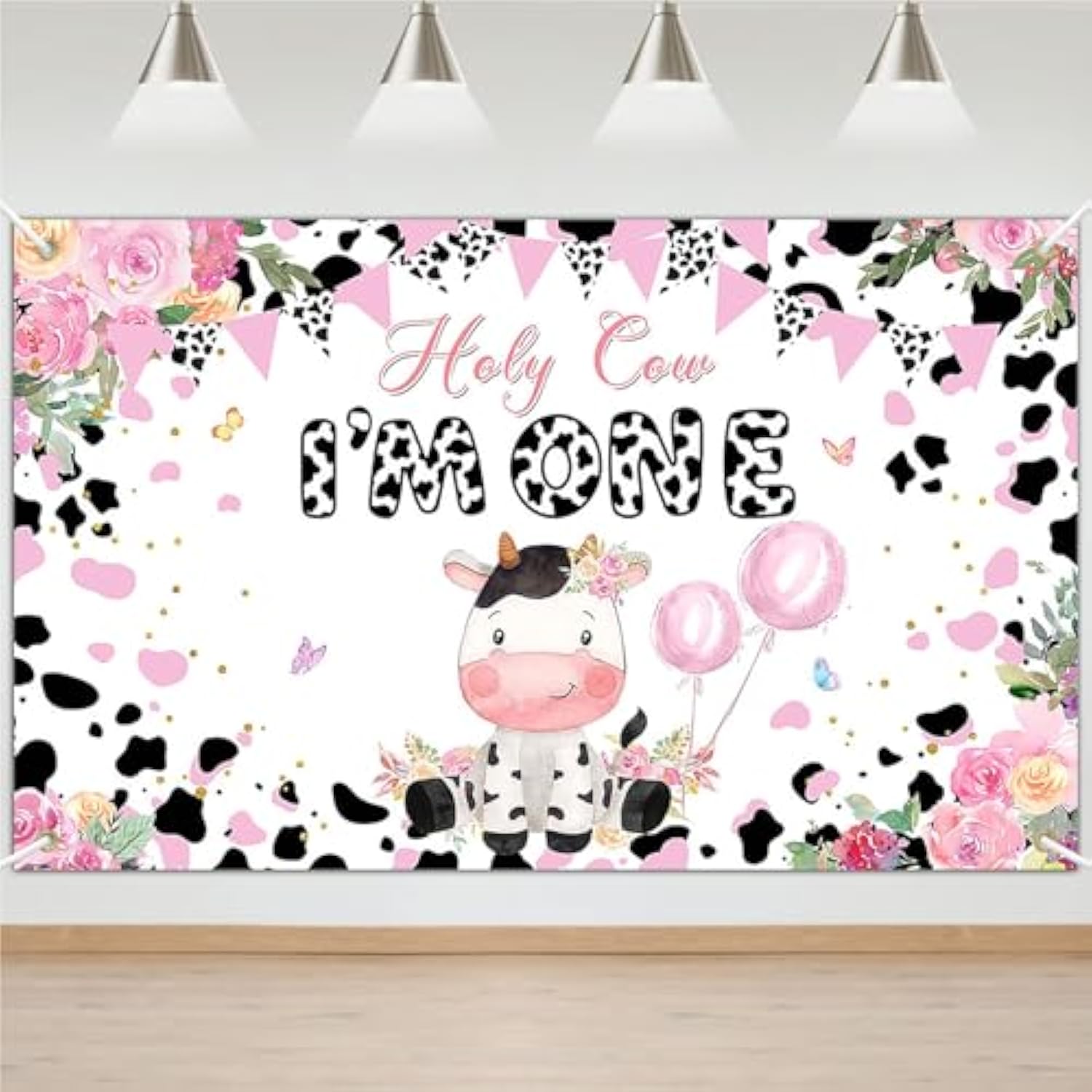 Holy Cow I'M One Birthday Backdrop Flower Farm 1St Birthday Party Decorations Holy Cow I'M One Banner 70.8 X 43.3 Inch