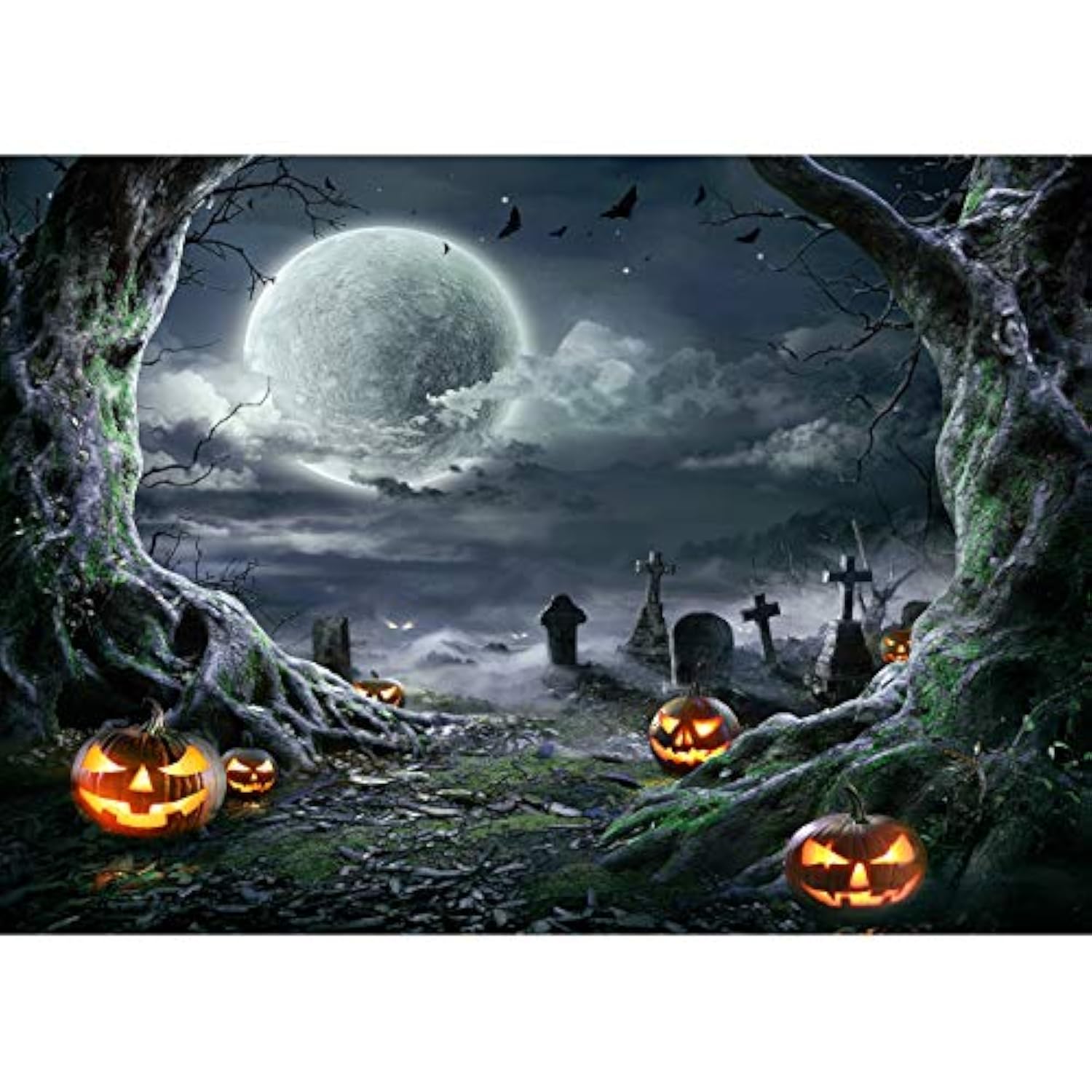 Halloween Backdrop for Photography Scary Pumpkin Moon Horror Background 7x5FT Party Props