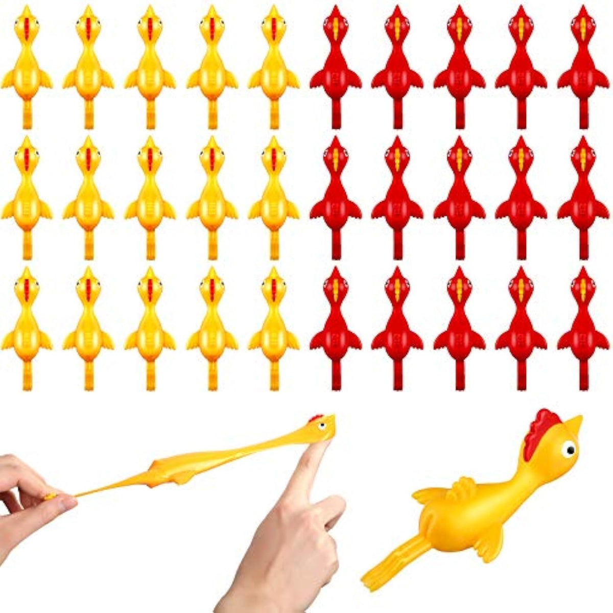 30 Pcs Rubber Chicken Slingshot Flying Chicken Fingers Stretchy Turkey Shooter For Party Favors Gift Goodie Bag Stuffers(Turkey,Yellow, Red)