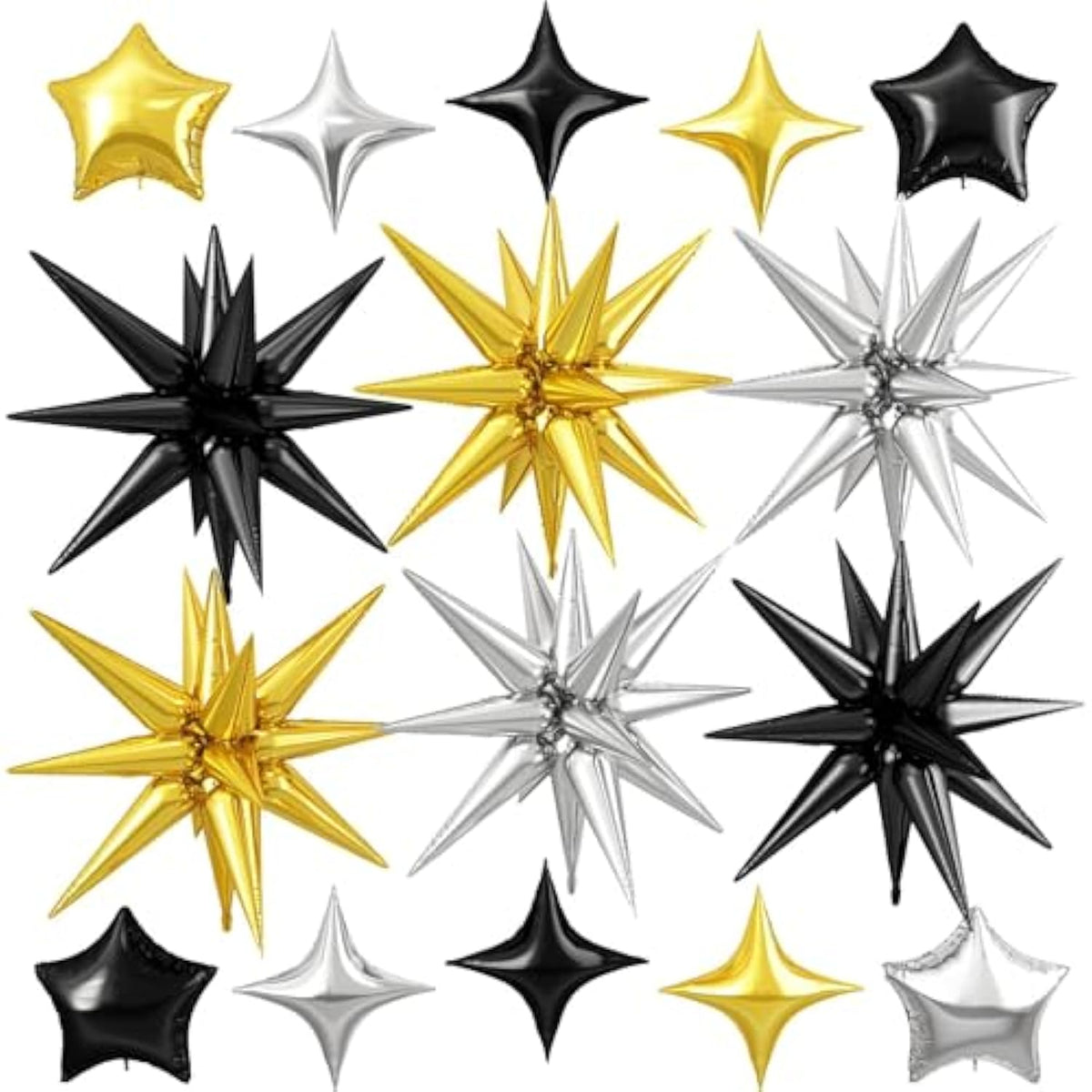 Black Gold Silver Star Balloon Set 16pcs Birthday Wedding Party Decor