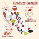 Christmas Ball Roll Stickers - 1000Pcs Christmas Basketball Football Volleyball Wearing Santa Hat Sport Stickers For Kids, Xmas Sport Theme Decals For Laptop Home Decor Party New Year Gifts