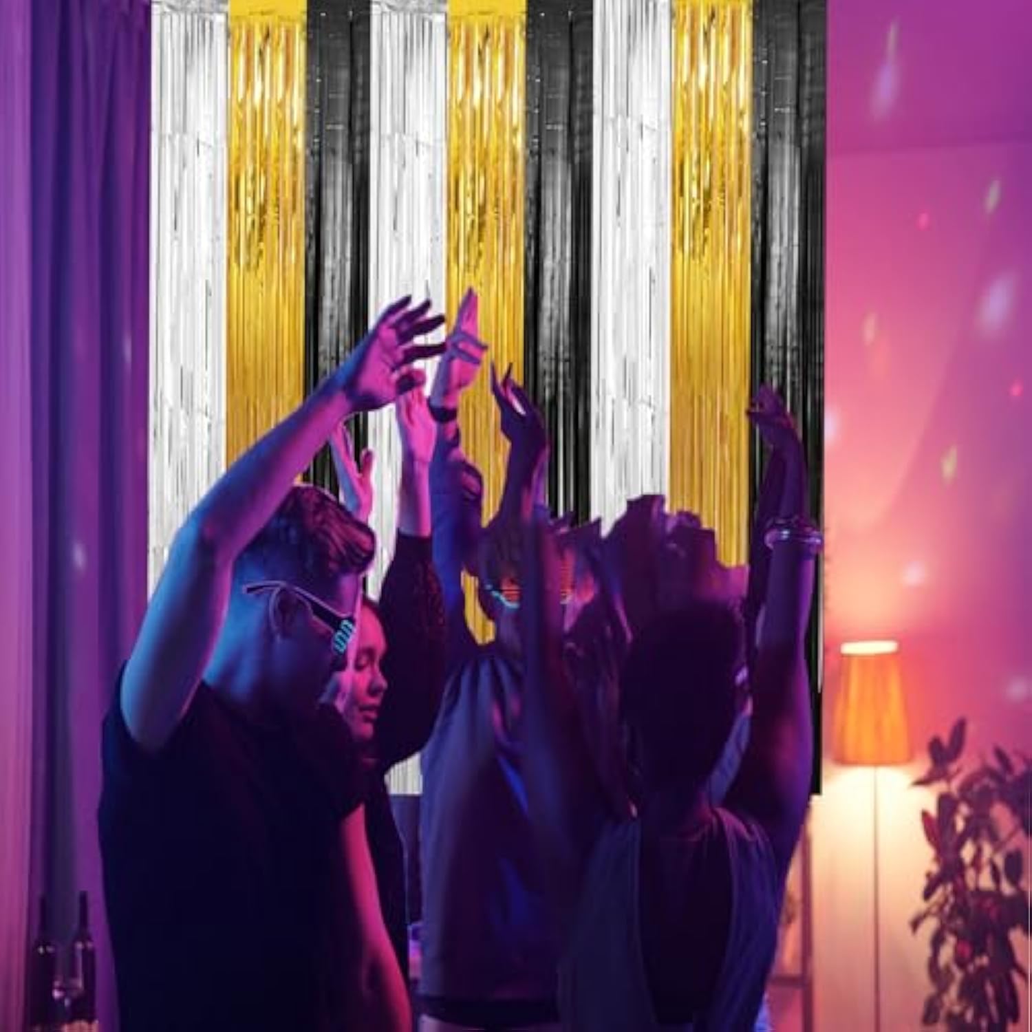 Black Gold Silver Star Foil Fringe Curtains 3 Pack Party Decor