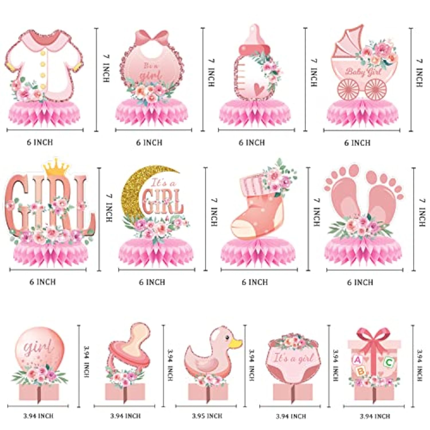 13 Pcs Pink Baby Shower Centerpieces For Tables,Honeycomb Centerpiece