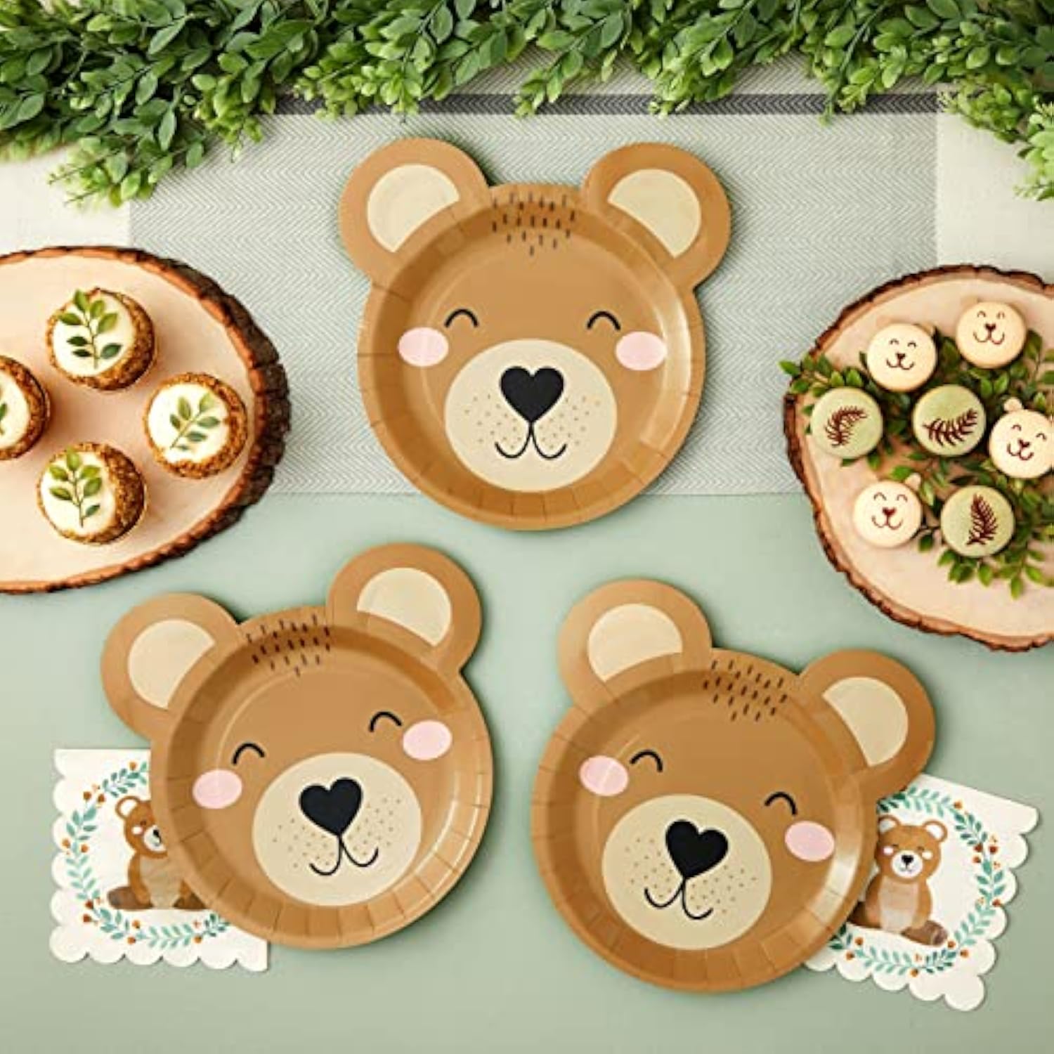 Teddy Bear Paper Plates - 48 Pack - 11-Inch Brown Bear Shape - Disposable & Sturdy Birthday Party Plates For Baby Shower & Celebrations