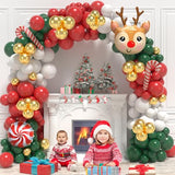 167Pcs Christmas Balloon Arch Kit, Xmas Red Green White Gold Balloon Arch with Candy Cane Balloons Elk Foil Balloons for Christmas New Year Party Decorations