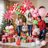 Christmas Balloons Arch - 125 Pcs Balloon Garland Kit With Green, Pink, Red Latex Balloons, Candy Cane & Star Foil Balloons For Christmas Party Decoration
