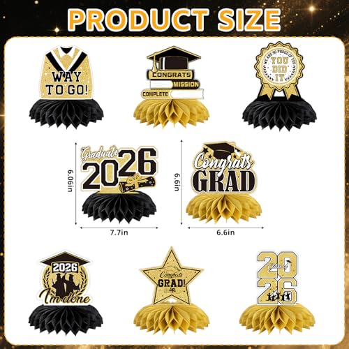 8 PCS Graduation Party Decorations Class of 2026 Honeycomb Centerpieces for Graduation Table Decor.