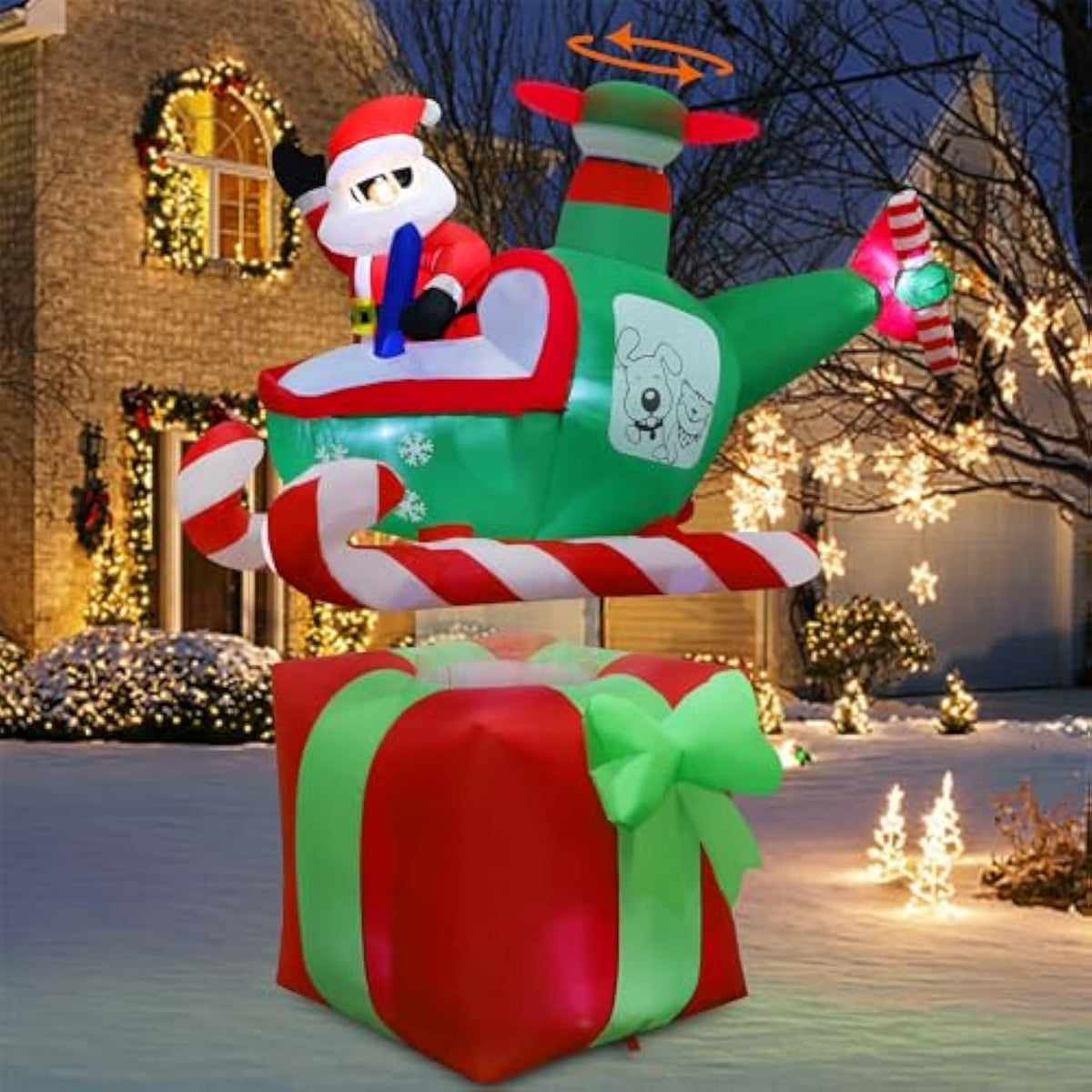 Christmas Inflatables Outdoor Decorations, 6Ft Inflatable Xmas Santa Claus With Helicopter On Gift Box, Lighted Blow Up