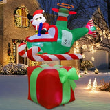 Christmas Inflatables Outdoor Decorations, 6Ft Inflatable Xmas Santa Claus With Helicopter On Gift Box, Lighted Blow Up