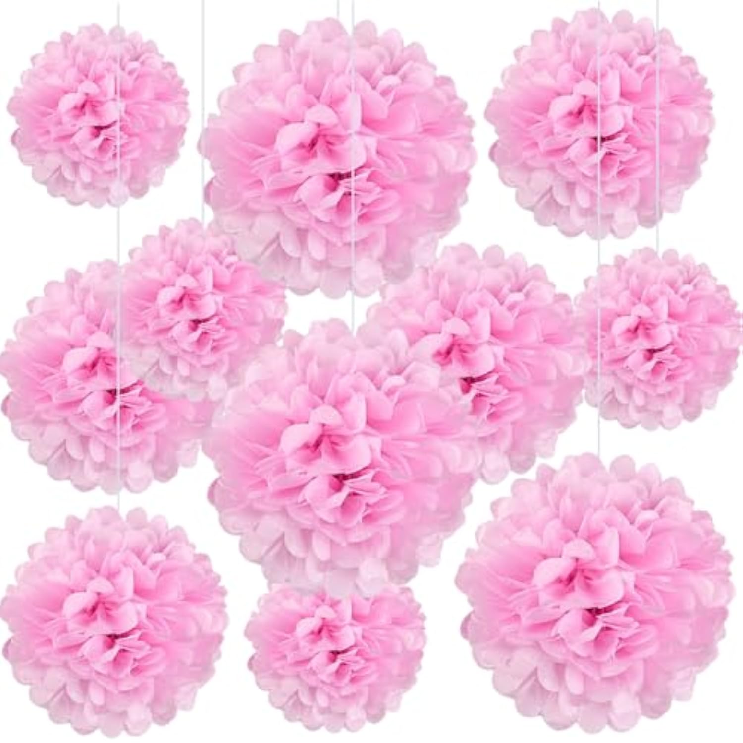 20 Pcs Pink Tissue Paper Pom Poms, Tissue Pom Poms Flowers, Sizes Of 6", 10", 12", 14" Hanging Paper Flower Ball For Wedding, Birthday, Valentine'S Day, Baby Shower Party Decor