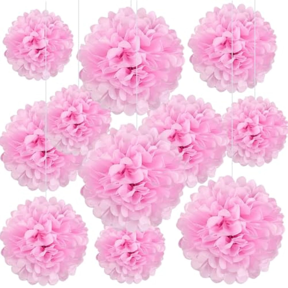 20 Pcs Pink Tissue Paper Pom Poms, Tissue Pom Poms Flowers, Sizes Of 6", 10", 12", 14" Hanging Paper Flower Ball For Wedding, Birthday, Valentine'S Day, Baby Shower Party Decor