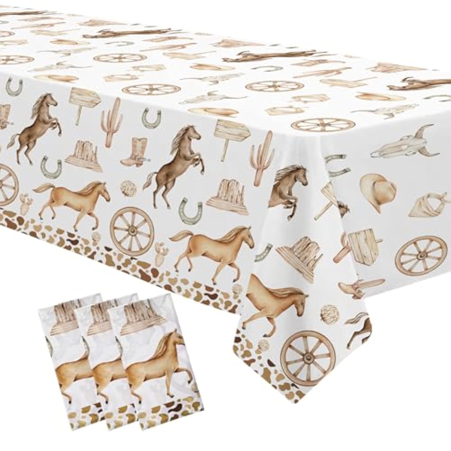 Western Cowboy Party Decorations Tablecloth - Disposable Wild West Cowboy Birthday Party Supplies Table Cover, Western Rodeo Cowboy Birthday Baby Shower Table Cloth - 3 Pack (54In X 108In)