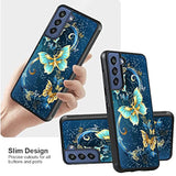 OOK Compatible with Samsung Galaxy S21 FE Case,[Built in Screen Protector] Anti Slip Shockproof Protective Case for Samsung Galaxy S21FE Blue Butterfly