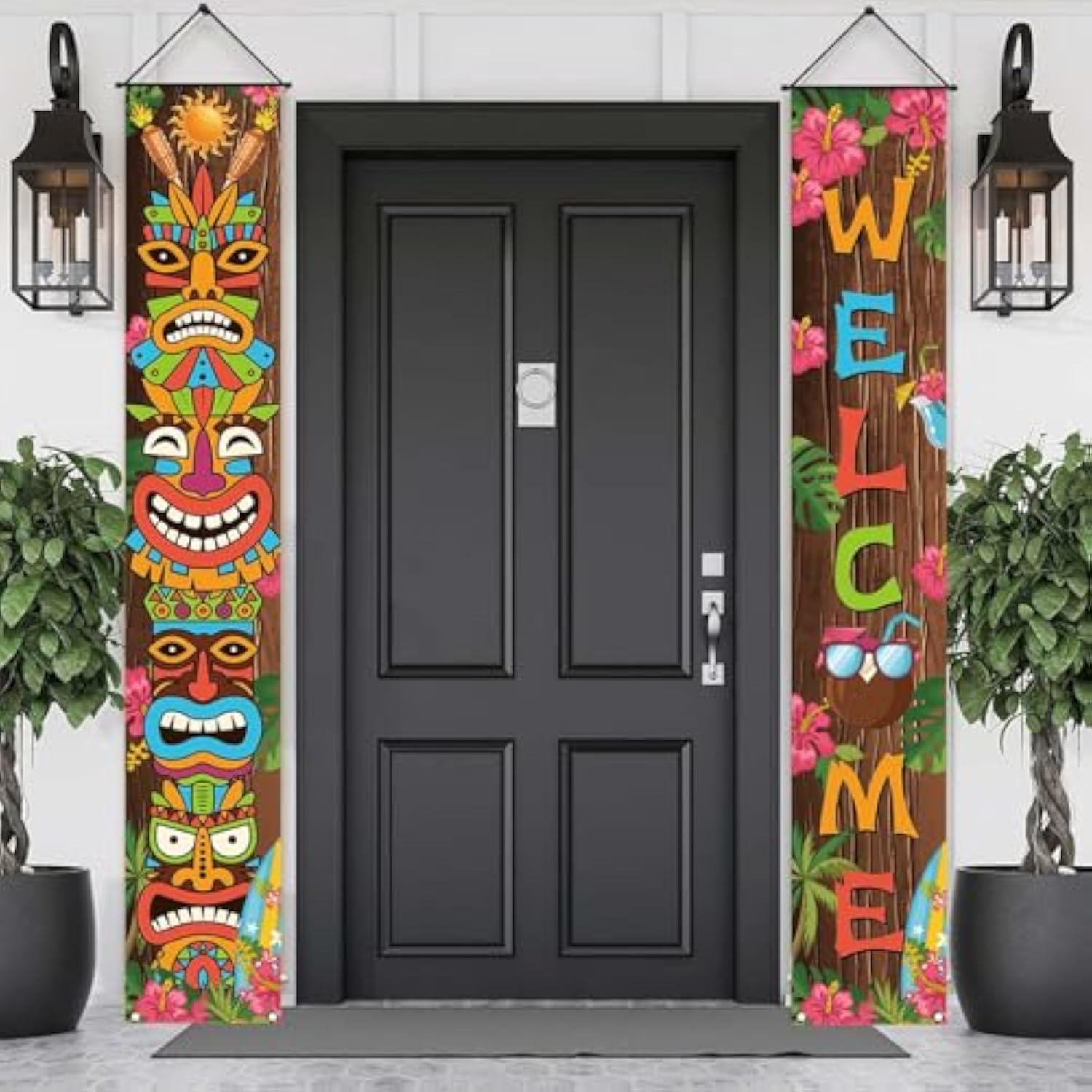 Hawaiian Luau Tiki Totem Porch Sign Banner Tropical Party Decorations